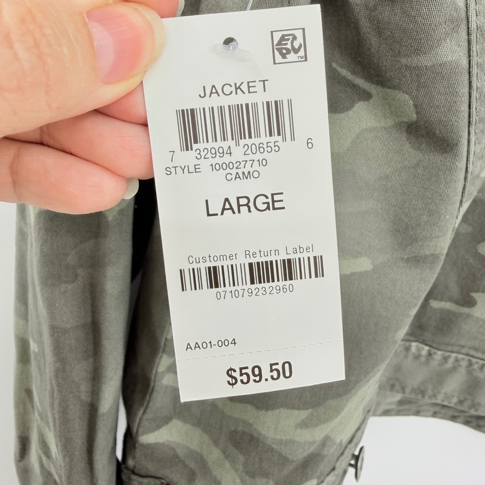 Style & Co Womens Camo Print Denim Jacket Green Camouflage Utility Large NEW - Picture 5 of 5